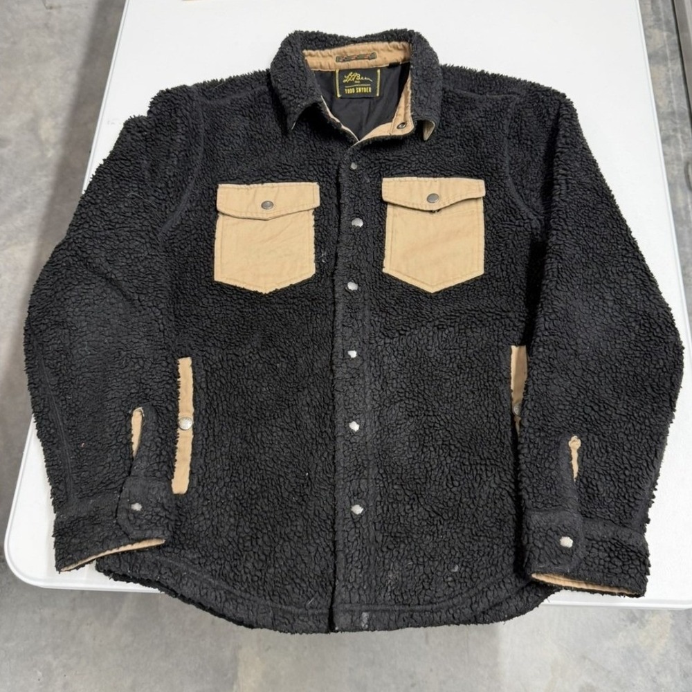 LL Bean x Todd Snyder Sherpa Fleece Shirt Jacket Black Tan Mens Medium Shacket